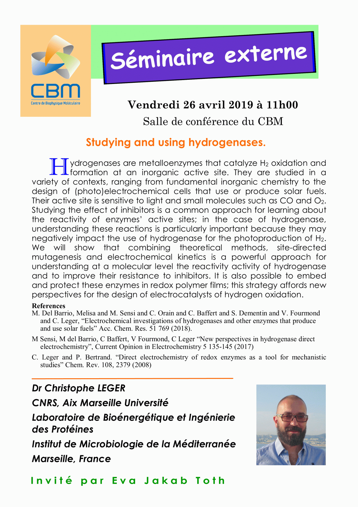 April 26, 2019 – externa seminar of Dr Christophe LÉGER