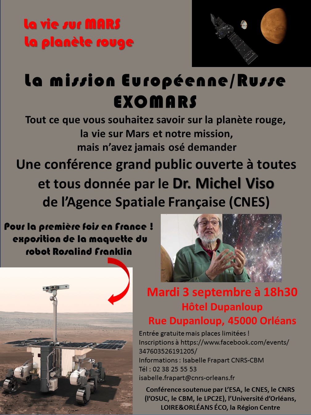Conférence – Mission Exomars : la vie sur la planète rouge – 3 septembre 2019, Orléans