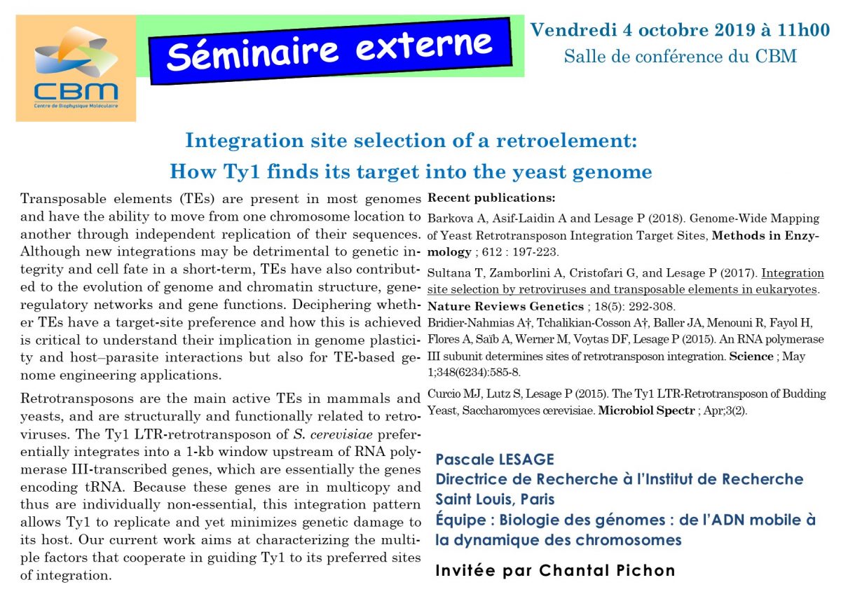 4 octobre 2019 : séminaire externe du Dr Pascale Lesage