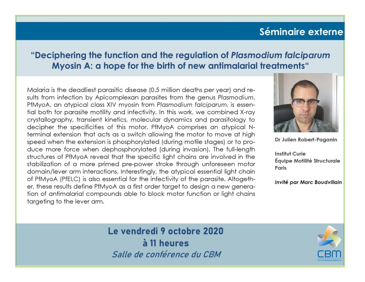 9 octobre – séminaire externe du Dr Julien Robert-Paganin, Institut Curie, Paris