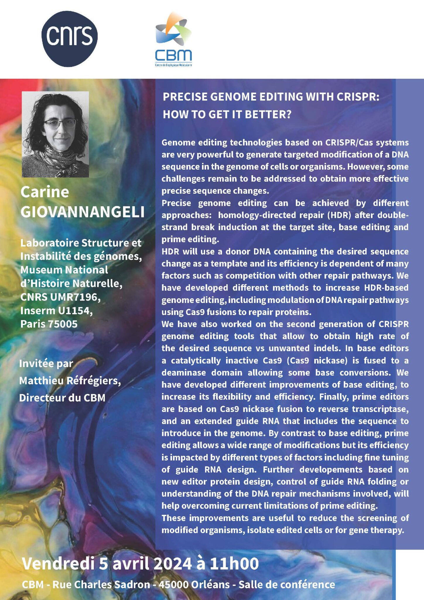 2024 April 5 Seminar Of Carine Giovannangeli Centre De Biophysique